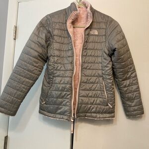 The North Face Gray and Pink Puffer Jacket